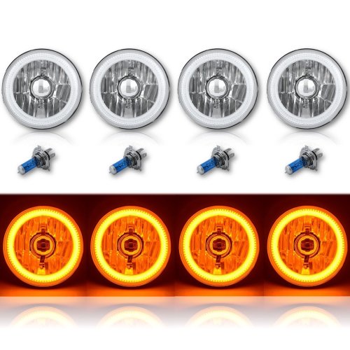 5-3/4" Amber LED COB SMD Halo Angel Eye Halogen Light Bulbs Metal Headlights Set