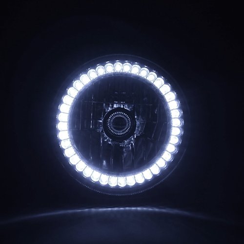 7" Halogen White LED Ring Halo Angel Eyes Headlight Headlamp Light Bulbs Pair