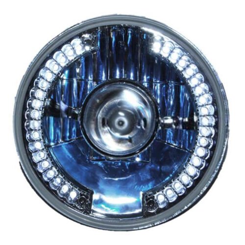 7" Halogen White LED Halo Angel Eyes Projector Headlight Headlamp H4 Bulbs Pair