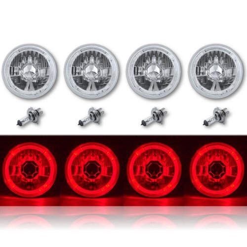 5-3/4" Red LED Halo Halogen Light Bulb Headlight Angel Eye Crystal Clear Set