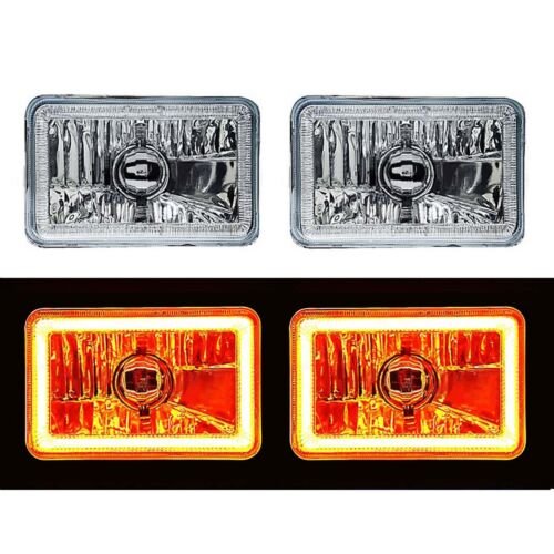 4X6" Amber LED COB Halo Crystal Glass/Metal Headlight 6K HID Light Bulb Pair