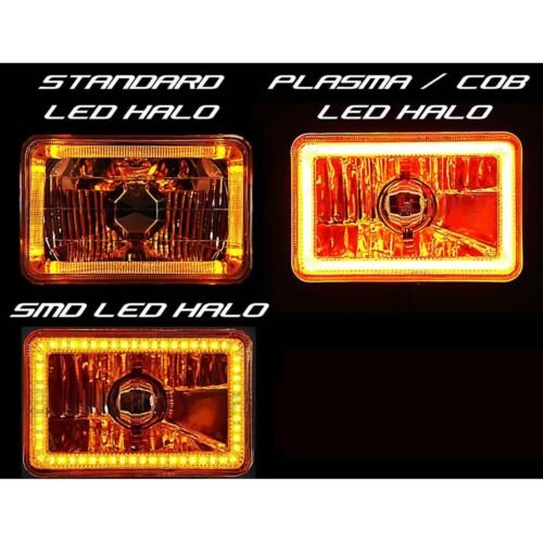 4X6" Amber LED COB Halo Crystal Glass/Metal Headlight 6K HID Light Bulb Pair