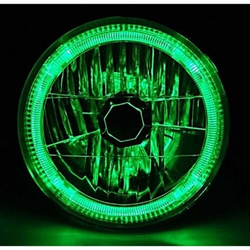 7" Halogen Crystal Clear Green LED Halo Ring H4 Light Bulb Motorcycle Headlight