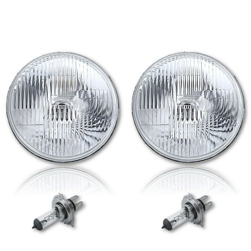 7" 6-Volt Stock Style H4 Glass Lens Headlight 55/60W 6V Halogen Light Bulbs Pair