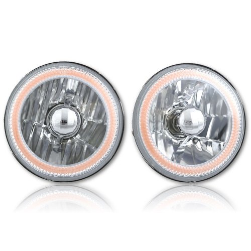 5-3/4 Purple COB SMD LED Halo Angel Eye Halogen Light Bulb Metal Headlights Pair