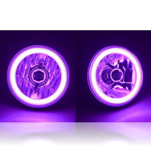 5-3/4 Purple COB SMD LED Halo Angel Eye Halogen Light Bulb Metal Headlights Pair