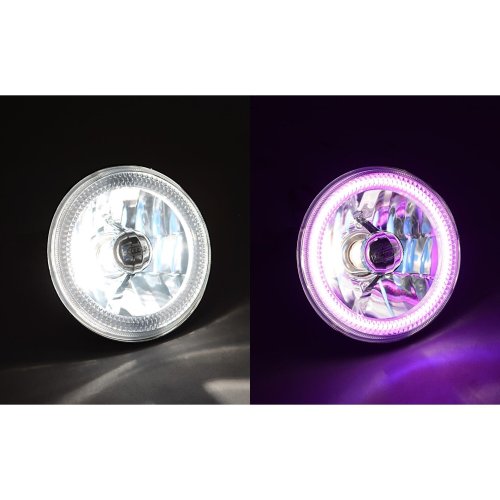 5-3/4 Purple COB SMD LED Halo Angel Eye Halogen Light Bulb Metal Headlights Pair