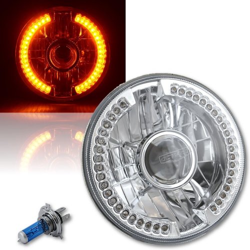 7" Projector Halogen Motorcycle Amber LED Halo Light Bulb Headlight For: Harley