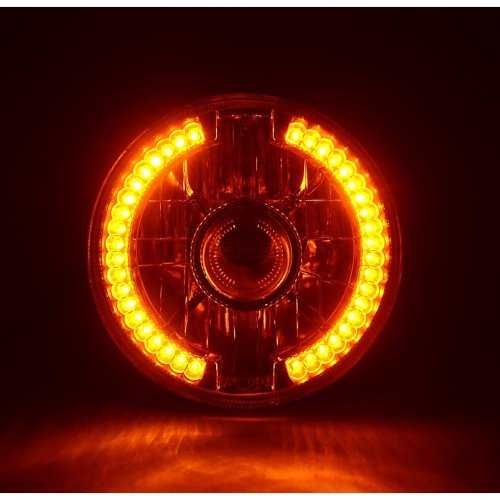 7" Projector Halogen Motorcycle Amber LED Halo Light Bulb Headlight For: Harley