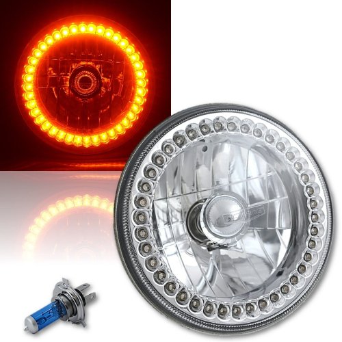 7" Amber LED Angel Eye Ring Motorcycle Halo Headlight Blinker Turn Signals Light