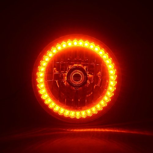 7" Amber LED Angel Eye Ring Motorcycle Halo Headlight Blinker Turn Signals Light