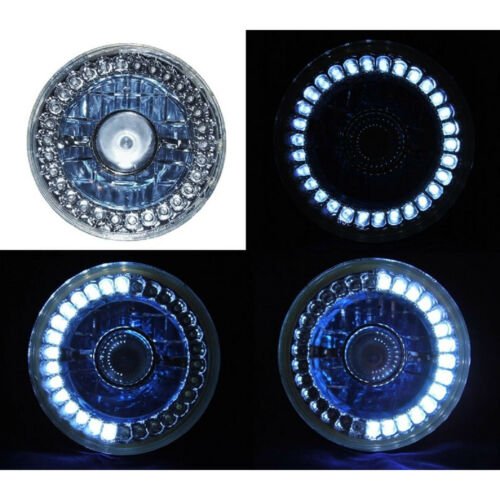 5-3/4 Halogen White LED Ring Halo Angel Eyes Projector Headlight Light Bulbs Set