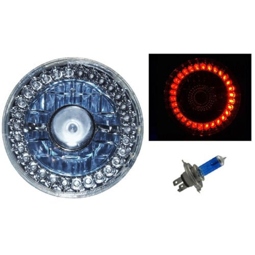 5-3/4 Halogen Red LED Ring Halo Angel Eyes Projector Headlight Light Bulbs Set