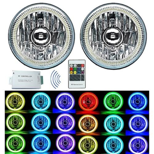 5-3/4 RF RGB COB LED Color Change Halo Shift Angel Eye 6000K HID Headlights Pair