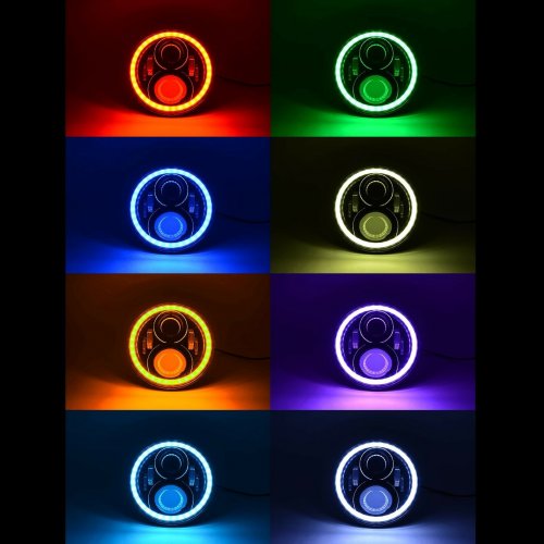7" Motorcycle Black Projector Octane HID LED Headlight w/ RGB Multi-Color Halo