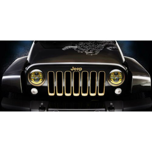 7" Gold Projector 6500K 6k HID LED Headlight Light Pair Fits 97-16 Jeep Wrangler