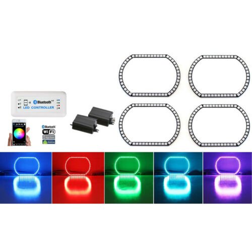 07-13 GMC Sierra Multi-Color Changing LED RGB Headlight Halo Rings BLUETOOTH Set