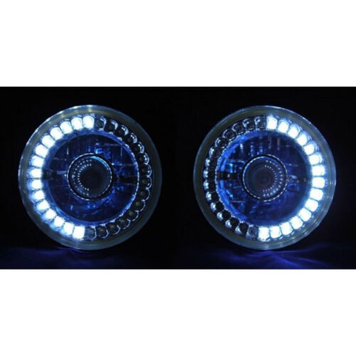 5-3/4 Halogen White LED Ring Halo Angel Eyes Projector Headlight Light Bulbs Set