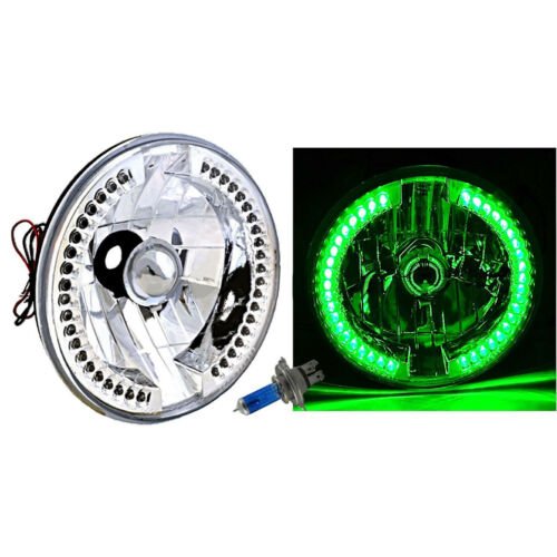 7" Green Split LED Halo Angel Eye Headlight Halogen Headlamp 60W Light Bulb Pair