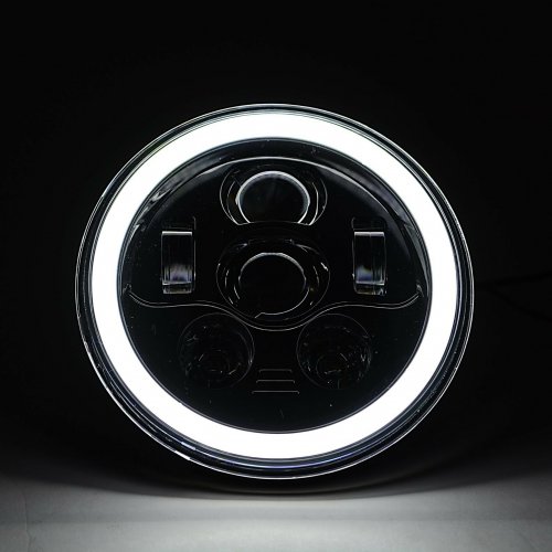 7" Motorcycle Black Projector Octane HID LED Headlight w/ White & Amber Halo