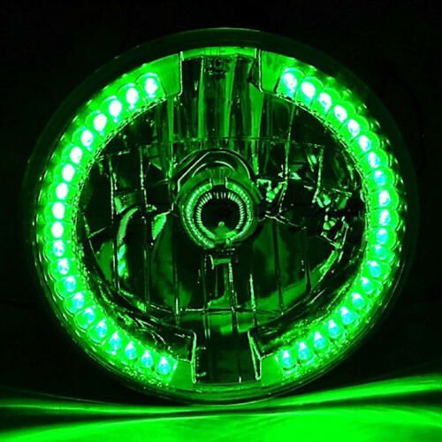 7" Green Split LED Halo Angel Eye Headlight Halogen Headlamp 60W Light Bulb Pair