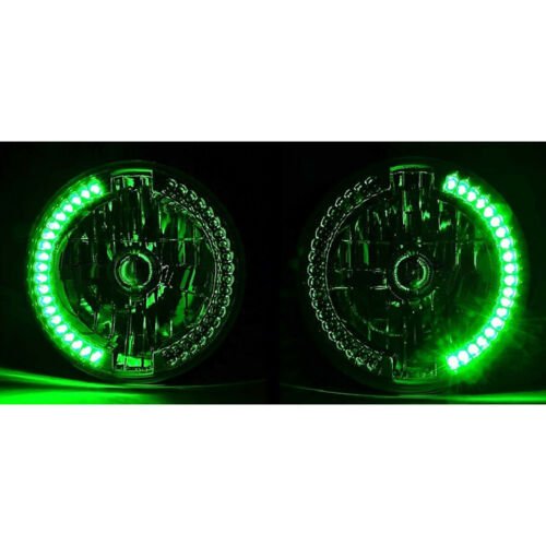 7" Green Split LED Halo Angel Eye Headlight Halogen Headlamp 60W Light Bulb Pair