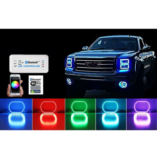 07-13 GMC Sierra Multi-Color Changing LED RGB Headlight Halo Rings BLUETOOTH Set