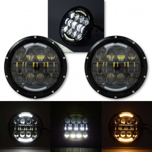 7" Black Projector HID 6500K LED Octane Headlight w/ White & Amber DRL Pair