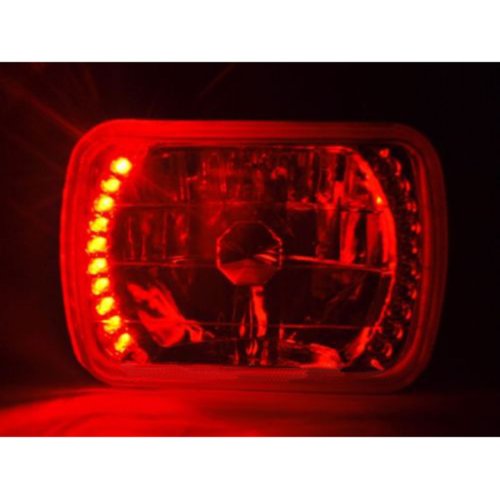 7X6 Red LED Halo Halogen Crystal Clear Headlights Angel Eye Light H4 Bulbs Pair Octane Lighting