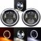 7" Black Projector 6500K HID LED Headlight Lamp W/ White And Amber Halo Light Pair