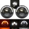 7" Black Projector 6500K LED Octane Headlight White & Amber Eyebrow DRL Pair
