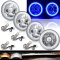 5-3/4" Blue COB LED Halo Angel Eye Crystal Clear Headlamp & 6k LED Bulb Set of 4