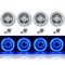5-3/4" Blue LED Halo Halogen Light Bulb H4 Headlight Angel Eye Crystal Clear Set