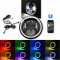 7" Motorcycle Black Projector Octane HID LED Headlight w/ RGB Multi-Color Halo